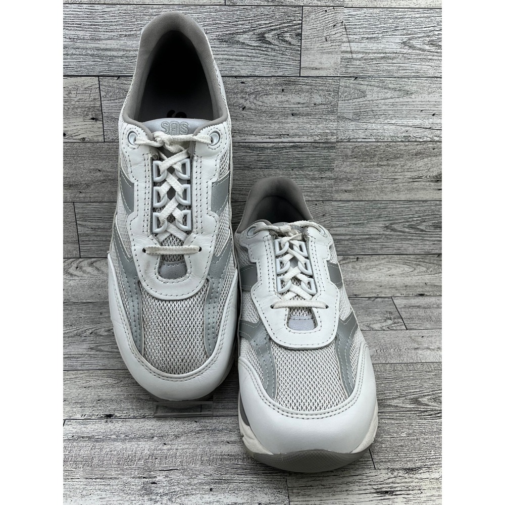 SAS Shoes Women White Silver Comfort Walking Sneakers Athletic Shoes Size 8.5N